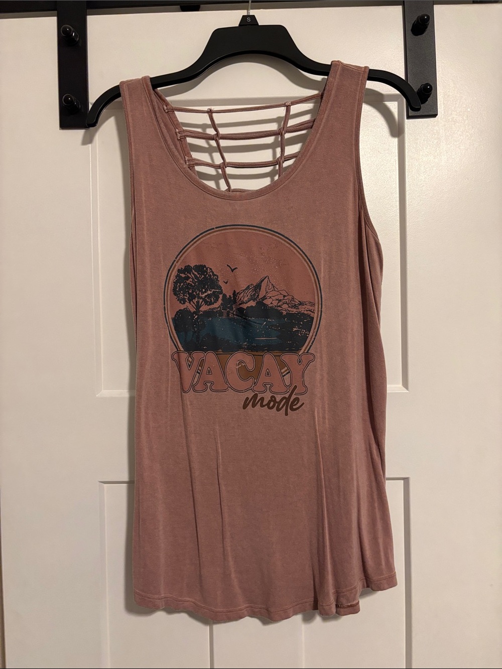 Maurices Mauve Graphic Tank with Lattice Back